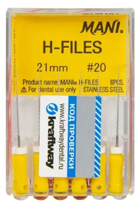 Н-файлы (H-Files) Mani №20, 21 мм, ручные эндодонтические, нержавеющая сталь (уп. 6 шт)