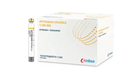 (МТ) Артикаин ИНИБСА 1:200 000 раствор для инъекций 40мг/мл+0,005мг/мл (картриджи) 1,8 мл №100